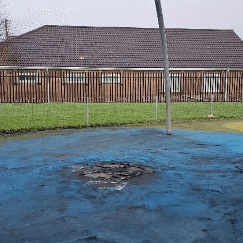 Surface damaged by fire, fully repaired